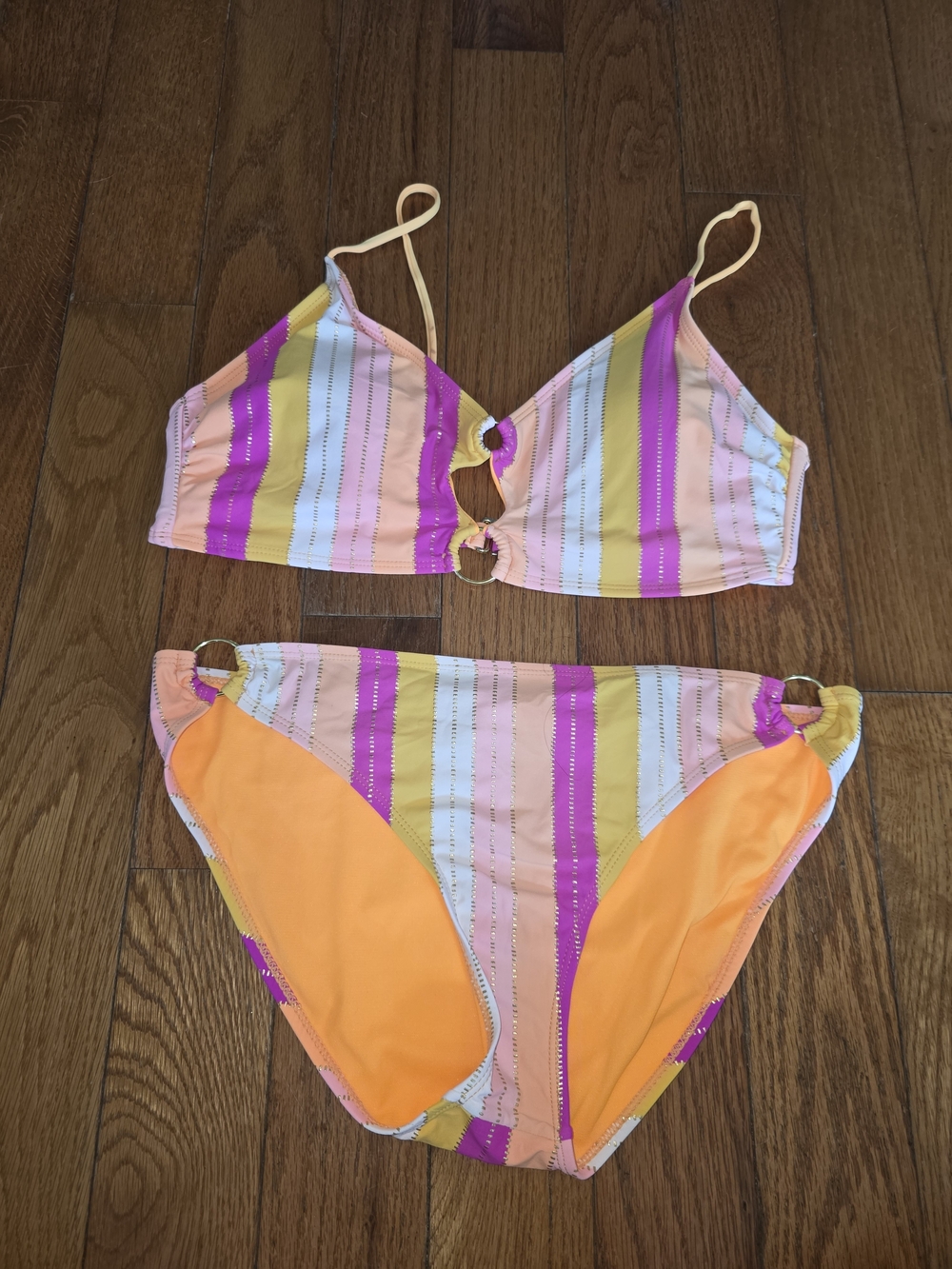 Ambrielle Striped Two-Piece Bikini - Pink, Peach & Yellow